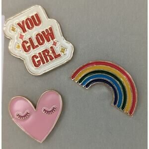 Rainbow Kindness Pins Set of 3 Girls Pink Heart